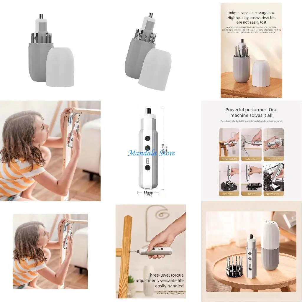 

U2JC 3 Speed Adjustable Cordless Screwdriver 12 Bit Accessories 1500mAh Battery Built In LED