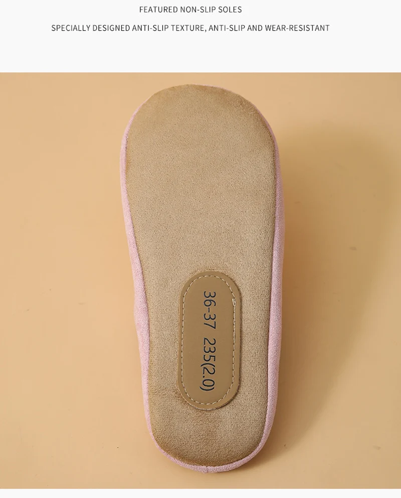Bequeme Hausschuhe mit weicher Sohle, aus Baumwolle, für Damen, im Retro-Stil, aus Wildleder, warm, geräuschlos, in Übergrößen erhältlich, rutschfest, als Paar erhältlich. – Detail 10