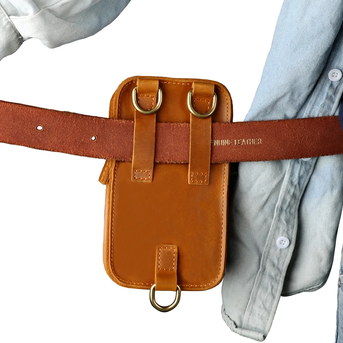 New Crazy Horse Leather Small Crossbody Phone Bag Belt-Wearable Outdoor Travel Phone Pouch Pure Cowhide Shoulder Bag Genuine