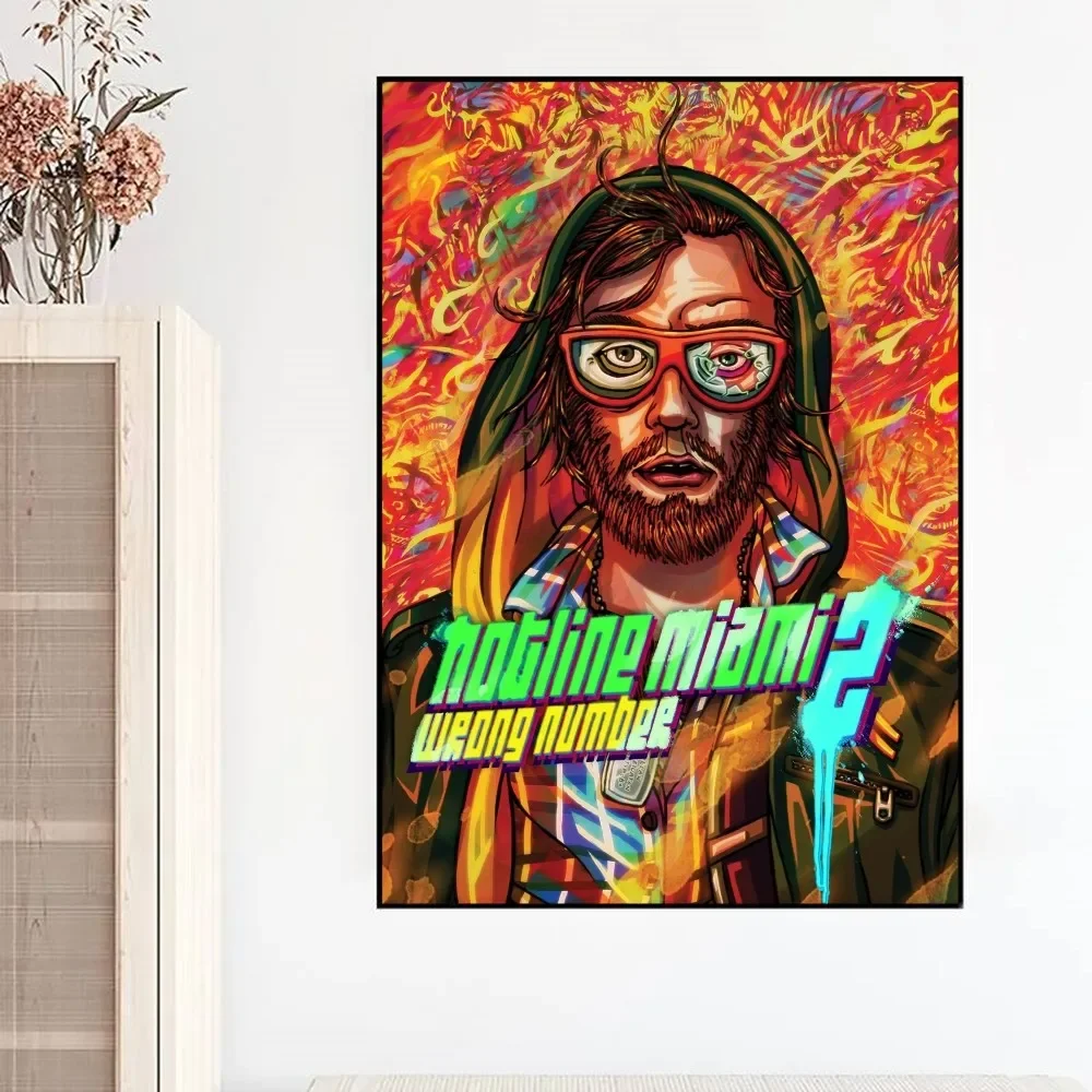 الخط الساخن ميامي لعبة فيديو المشارك قماش اللوحة الحديثة غرفة المعيشة المنزلي غرفة نوم دراسة بار الرجعية الديكور جدار الفن هدية #3