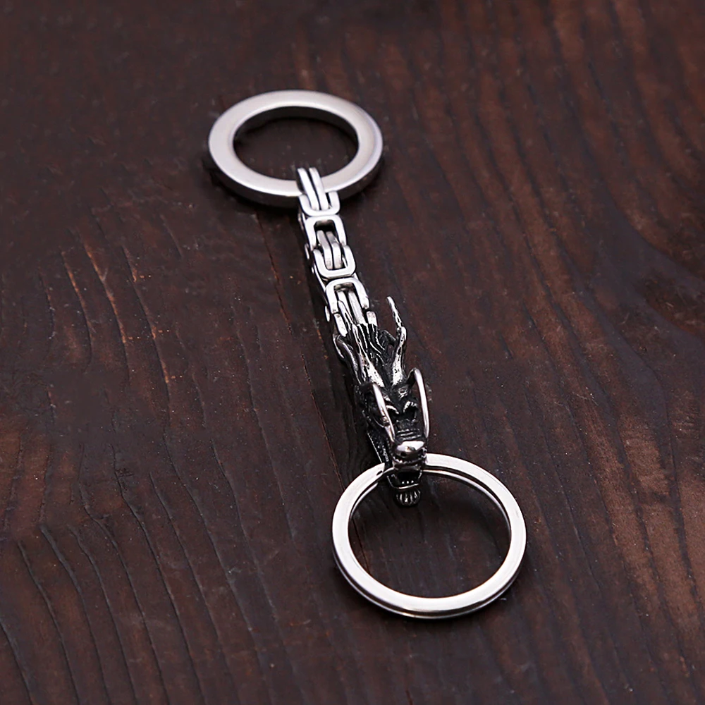 Punk Retro Nordic Viking Dragon Head Keychain Stainless Steel Men\'s Unique Emperor Chain Keychain Fashion Accessories Wholesale