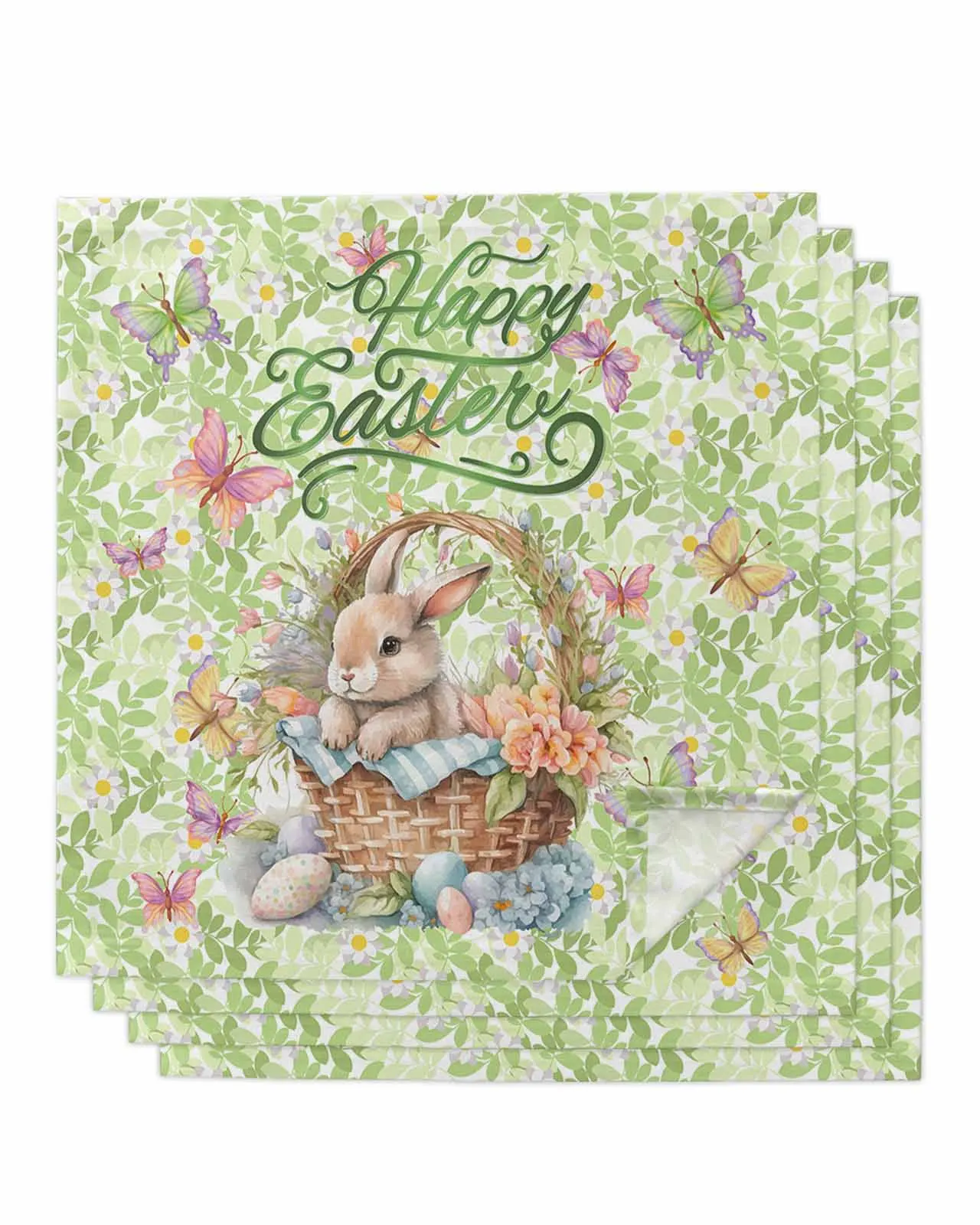 

4pcs Easter Bunny Flowers Butterfly Table Napkins Cloth Set Kitchen Dinner Tea Towels Table Mat Wedding Decor Napkins