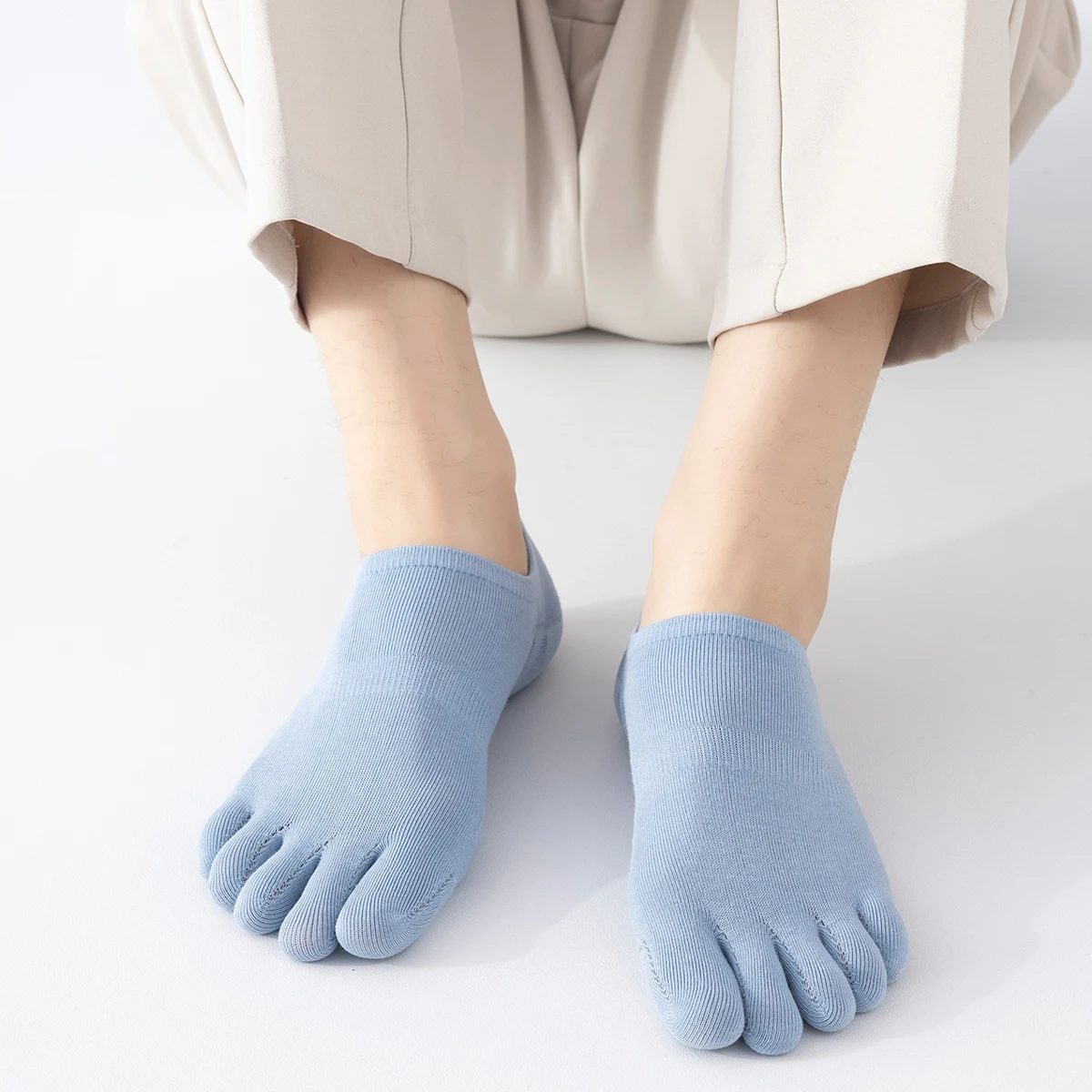 3 أزواج من جوارب القطن الرجالية للربيع والخريف ذات اللون النقي البسيط على طراز الكلية للصيف القابلة للتنفس، جوارب بخمسة أصابع #3