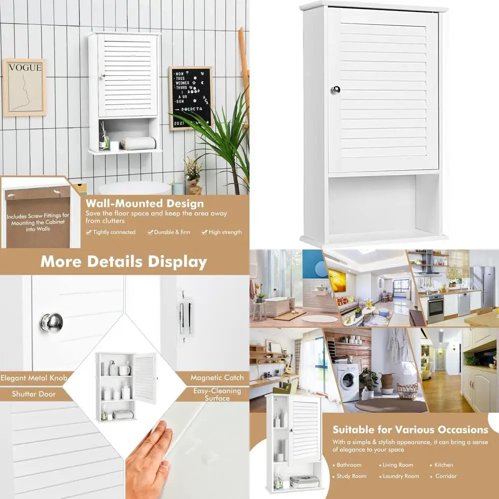 

Настенный однодверный шкаф с регулируемой полкой, 16,5x6,5x27,5 дюймов, белый