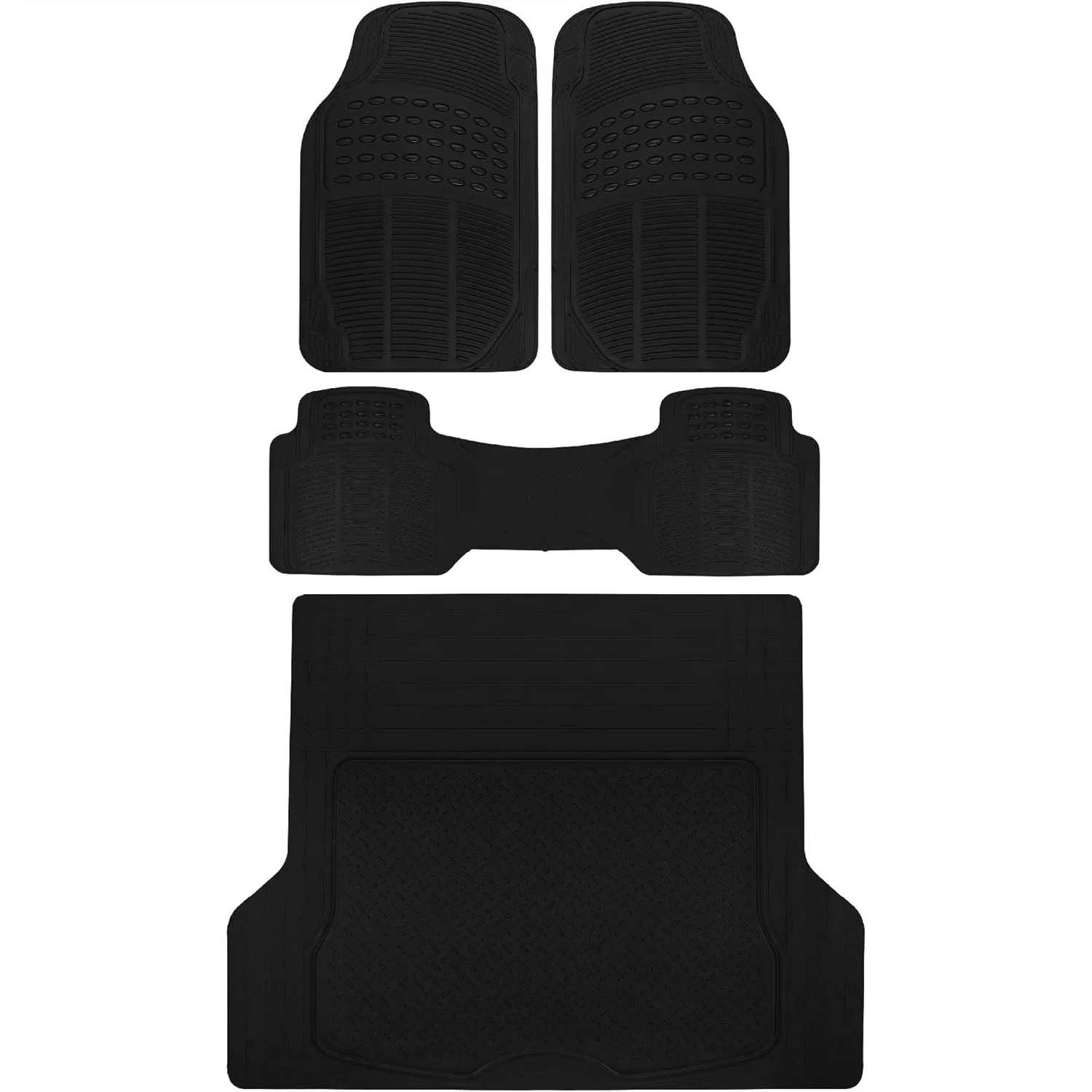 

All Weather Rubber Auto Floor Mats and Trunk Cargo Liner - Heavy Duty Set for Car SUV Van Truck, 4 Pieces Trim to Fit
