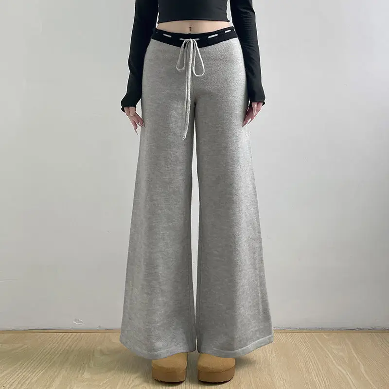 

American Basic Contrasting Color Five-pointed Star Printed Wide-leg Pants Loose Woolen Trousers for Winter