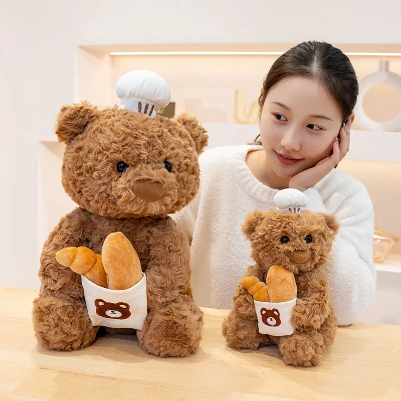 

Creative Baker Bear Wear Chef Hat Plush Toy Stuffed Lovely Bear Baguette Pillow Cute Birthday Holiday Gift Bakery Decoration