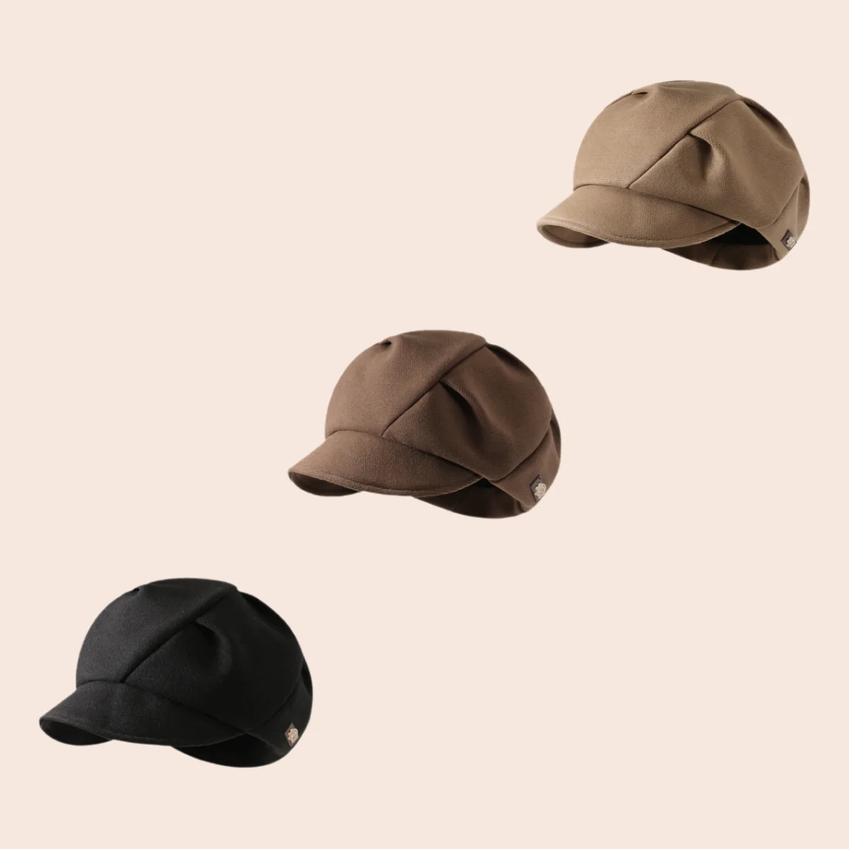 Retro Solid Color Octagonal Hat Casual Dome Short Eave Wrinkle Feeling Newsboy's Hat Fashion Street Versatile Temperament Beret