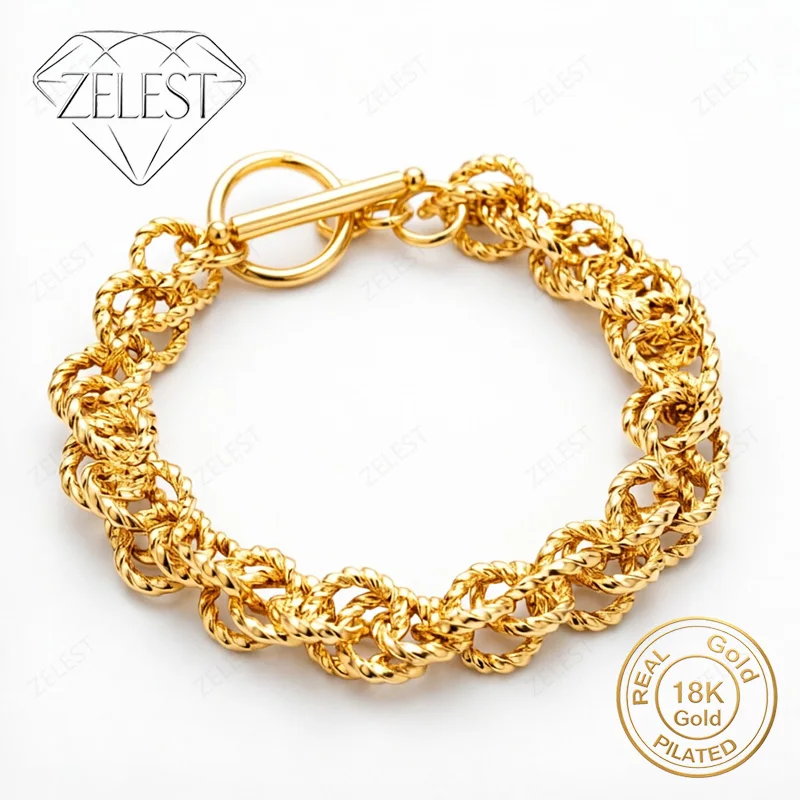 

925 Sterling Silver 18K Gold Plated 8-inch Exquisite Braided Bracelet for Men and Women, Fashionable Party and Wedding Jewelry