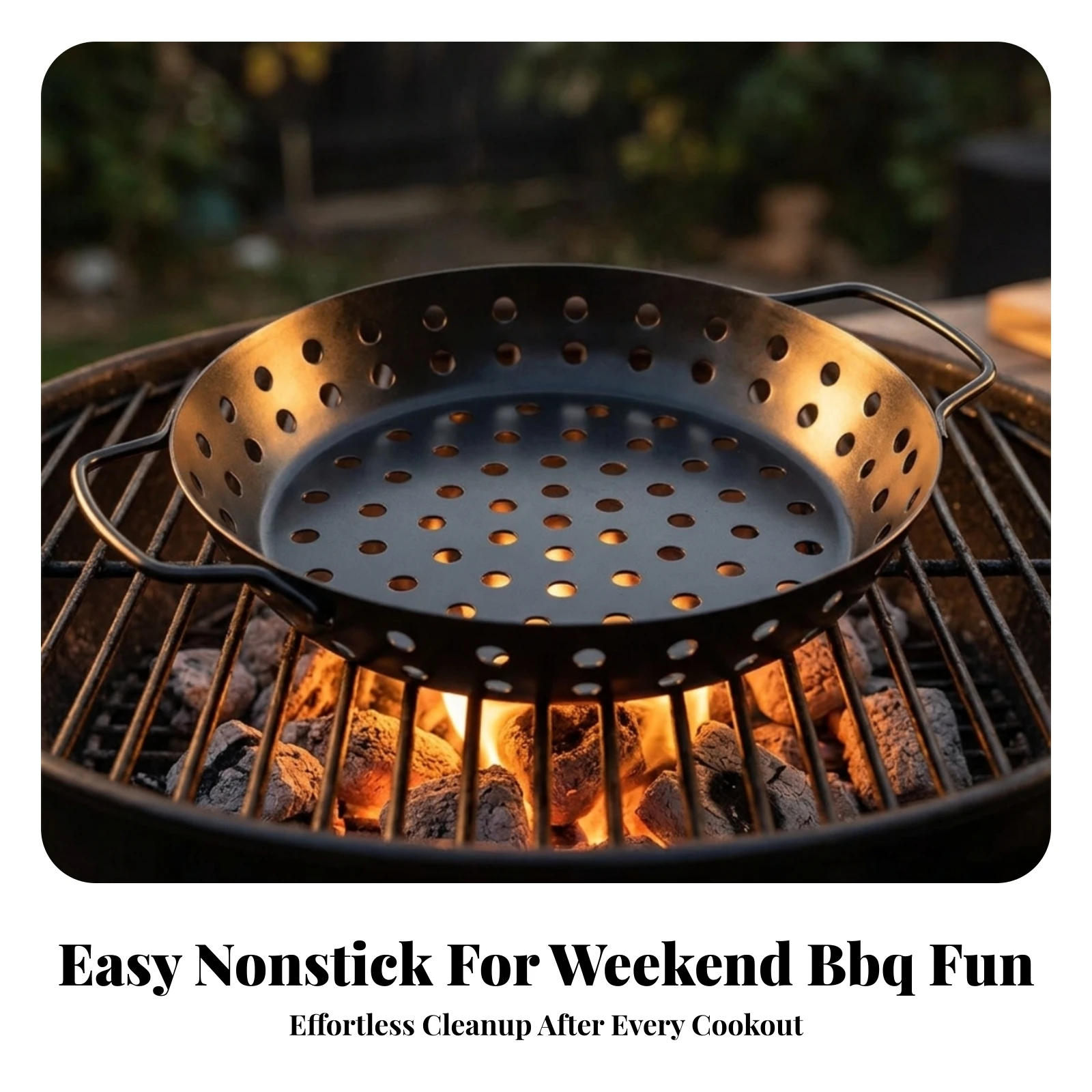 Perforated Grill Tray Heat-Resistant Carbon Steel Grilling Pan Grill Tray with Handles Portable Cookware Low-Profile for Campers