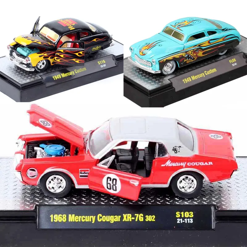 

Масштаб 1/64, винтажный 1949 Mercury Custom 1968 Cougar XR 7G, модель автомобиля, литье под давлением и игрушечный транспорт, подарочные канцелярские ногти