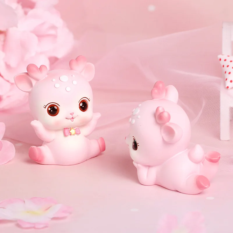 Ins Girl Heart Cute Deer Resin Car Cake Decoration Couple Gift Doll Handmade Healing Small Ornaments