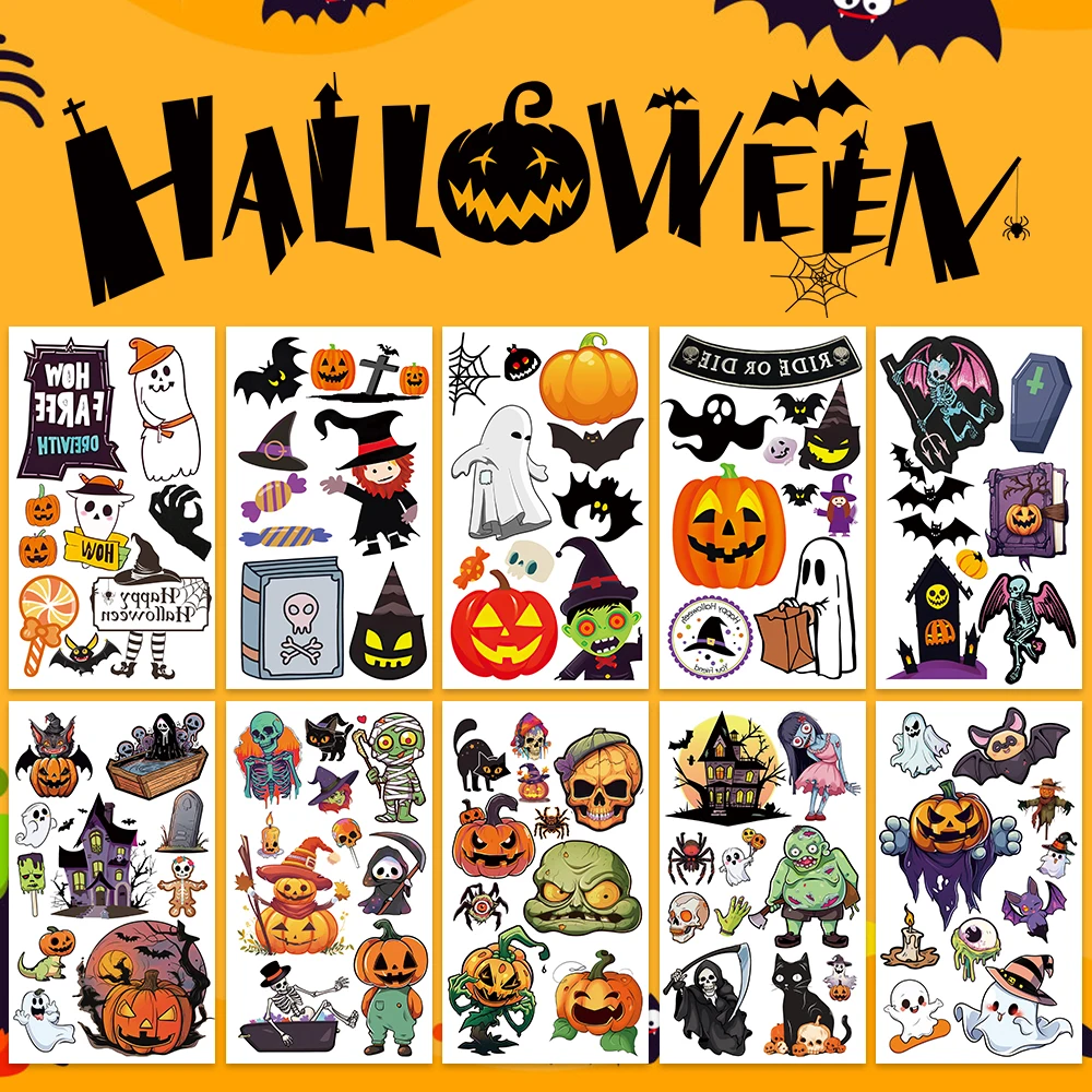 10pcs Horrible Halloween Party Tattoo Stickers Waterproof Kids DIY Cartoon Fake Tattoo For Kids Toy Temporary Tatoo Sticker