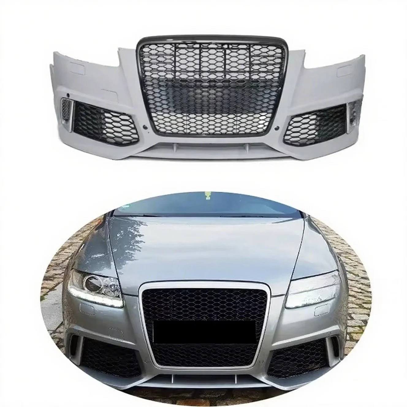 

New A6 C6 Upgrade RS6 Body Kit Car Front Bumper with Grille for A6 S6 C5 C6 2004 2005 2006 2007 2008 2009 2010 2011 2012