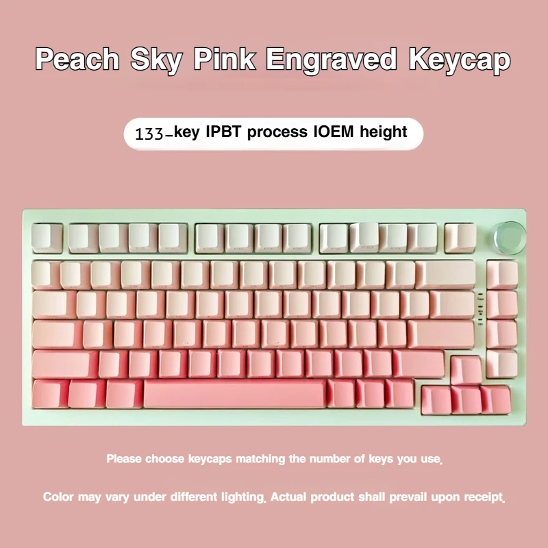 133 Keys Full Set PBT Pink Side Printed Gradient Backlit Cute Keycaps Mechanical Custom Keyboard DIY Accessories Keycap Set Gift