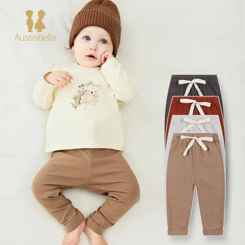 Austin&Bella Spring Autumn Baby Pants Solid Color Leggings for Girls Long Cotton Pants Toddler Boy Elasticity Baby Girl Pants