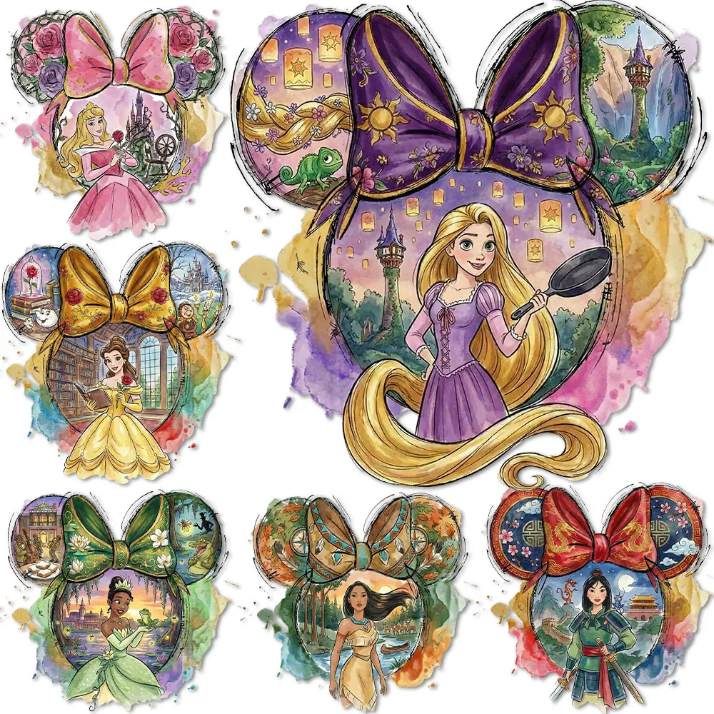 Transferts thermocollants Princesse Tête de Souris pour vêtements, autocollants thermiques pour t-shirts