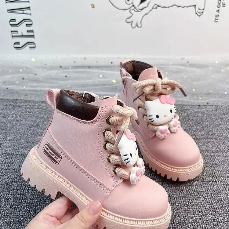 2025 new hello kitty real photos Spring drop shipping Girls' Small bow Fashion Children's Cartoon Girls kids boot children shoes