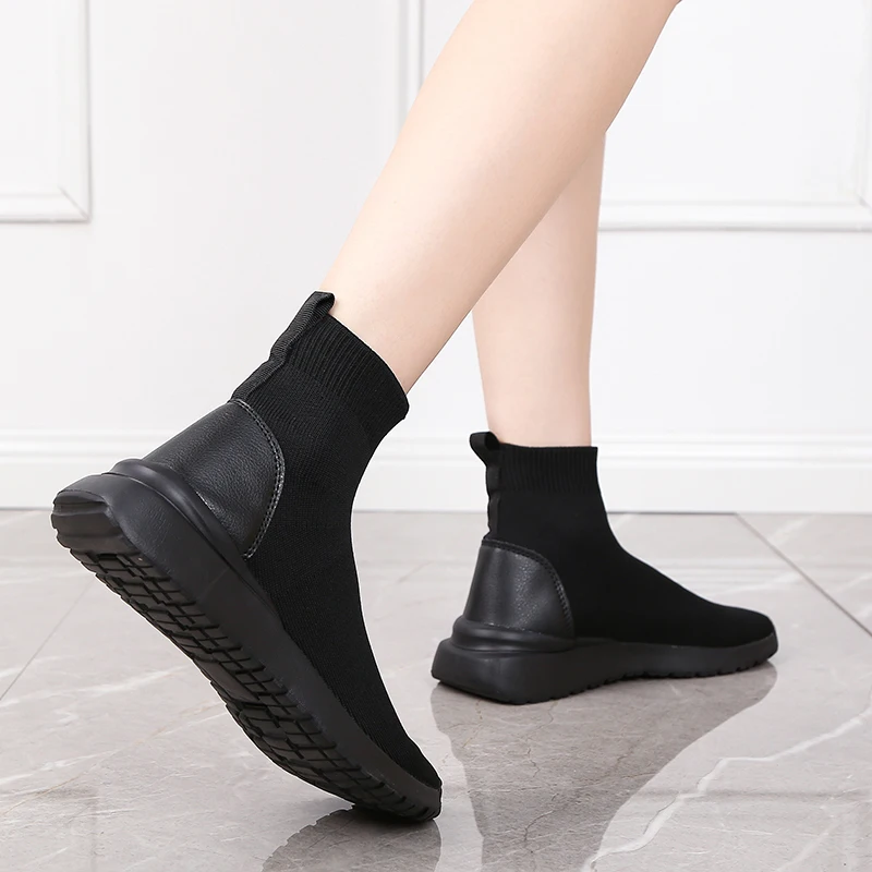 YISHEN Women Boots Socks Shoes Walking Casual Shoes For Girls Breathable Cozy Elastic Platform Ankle Boots Winter Femmes Bottes