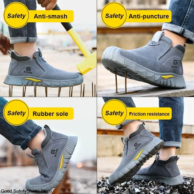 GUYISA Steel Toe Safety Boots Men Work Shoes Puncture-Proof Welder Work Boots Men Safety Shoes Protective Indestructible Boots