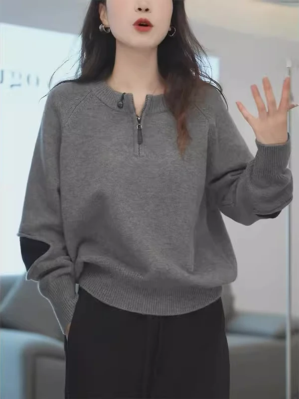 

Ladies Soft Knitted f Zip Sweater round Ne Pullover Autumn Winter New Sle Commute Faion Inner Wear Comfortable Top