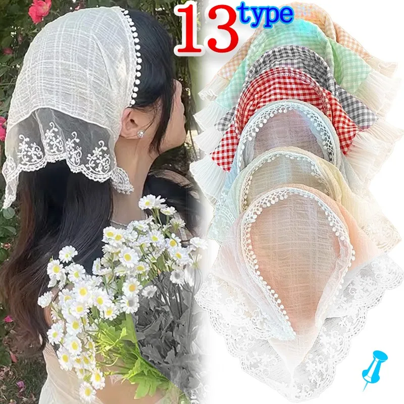 French Lace Triangle Headscarf Summer Women Rustic Style Hair Scarf Girl Breathable Translucent Kerchief Lady Outdoor Headcloth