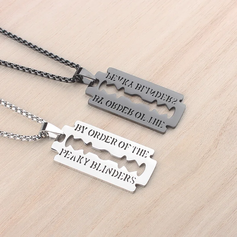 Peaky Blinders Gothic Blade Razor Pendant Necklaces Men Black Color Stainless Steel Chain Necklace Jewelry