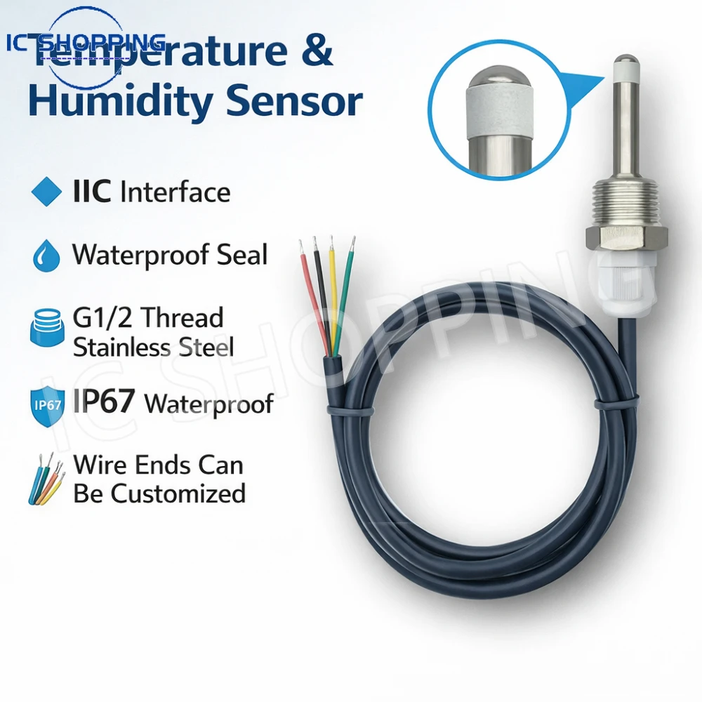 1PCS SHT20 SHT30 SHT40 SHTC3 Digital Temperature Sensor Stainless Steel Probe with G 1/2 Thread I2C IIC Interface