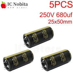 5PCS 250V 680uf Audio Capacitor Low ESR High Frequency 25x50mm 250V680uf Aluminum Electrolytic Capacitor Power Adapter 25*50