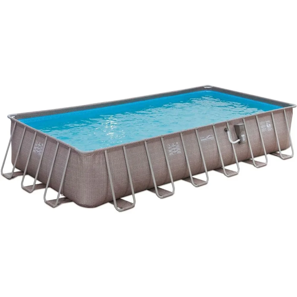 

24' x 12' x 52" Outdoor Rectangular Frame Above Ground Swimming Pool Set with Filter Pump, Lid, Ladder & Floor Cloth, Brown