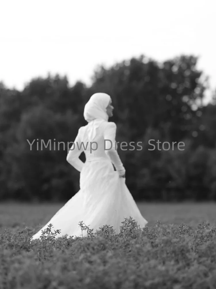 Luxuriöse muslimische Brautkleider Hijab Braut Stehkragen Langarm Meerjungfrau Zivilspitzenkleid Brautkleider Maßgeschneiderte Robe de Mariée