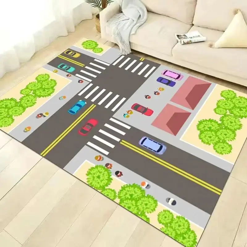 VIAKAMA Cartoon Carpet Kindergarten Early Childhood Education Children's Room Traffic Car Park Track Baby Play House Game Mats