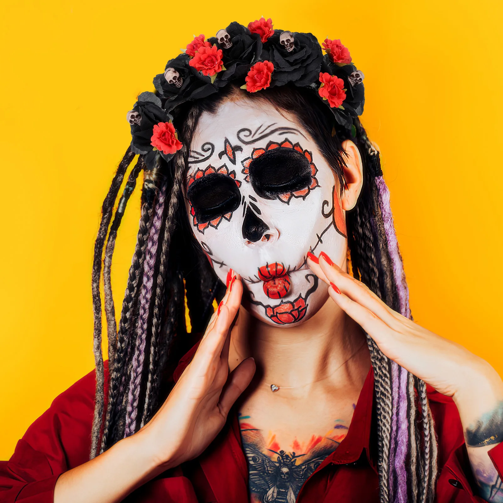 

Flower Skull Headdress Halloween Party Cosplay Fancy Headwear Festival Masquerade Hair Ornament