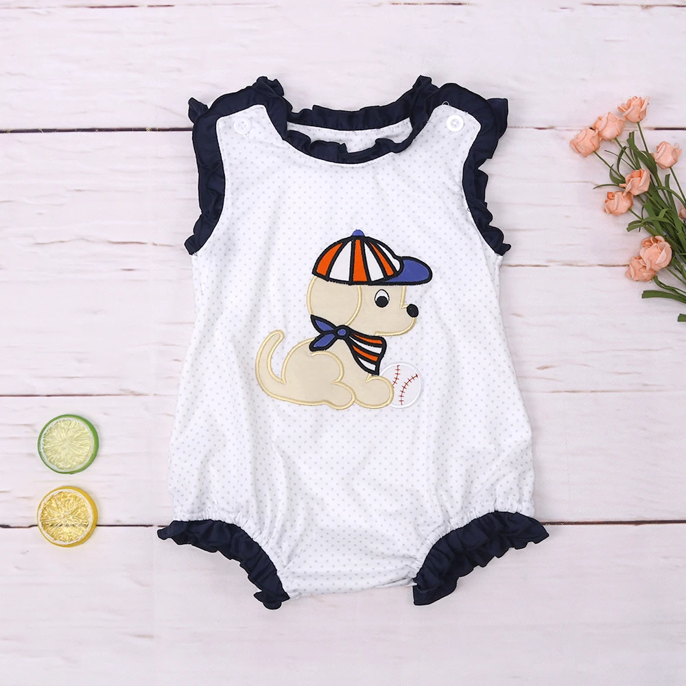 

New Born Spot Romper Babi Girls Clothes Puppy Embroidery Bodysuit Lace Stops Outfit Sleeve One Piece Bebe Shorts 0-3T Jumpsuit