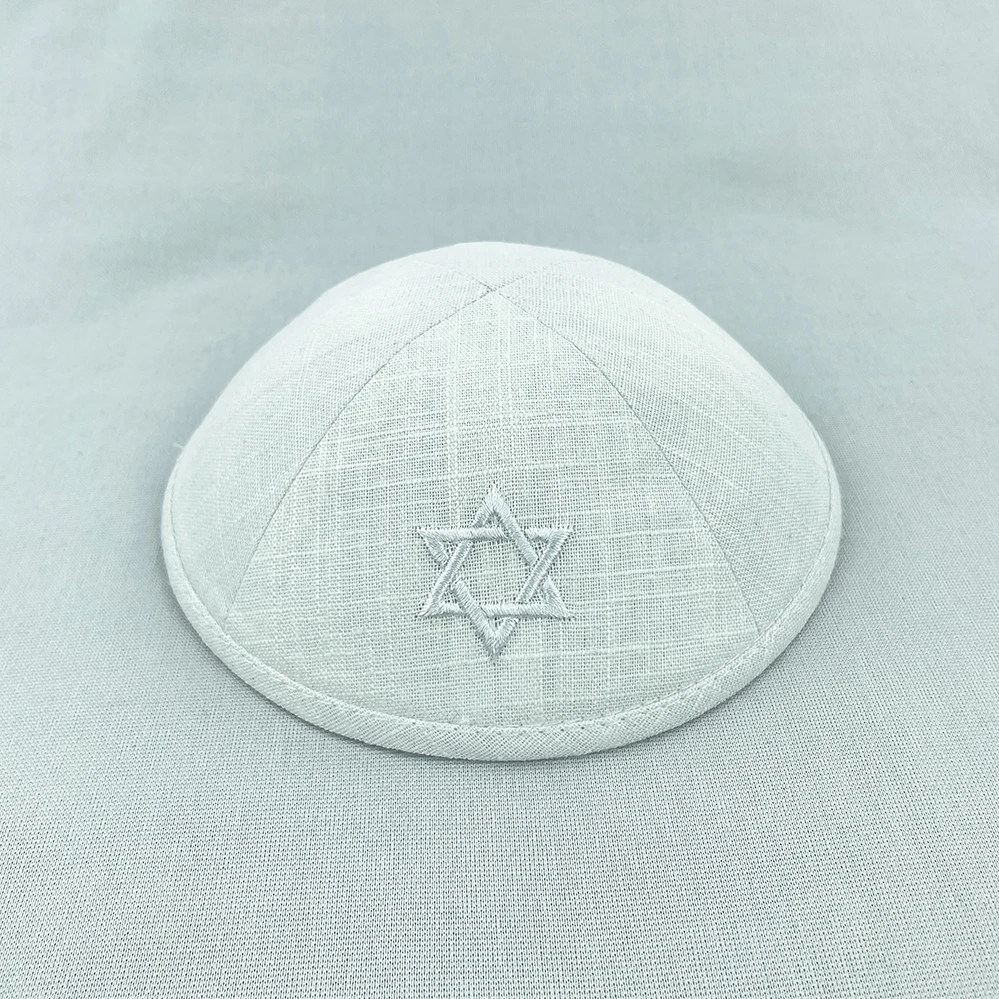 KIPPOT,BAR MITZVAH KIPPAS,WEDDING YARMUKE,WHITE LINEN KIPPA