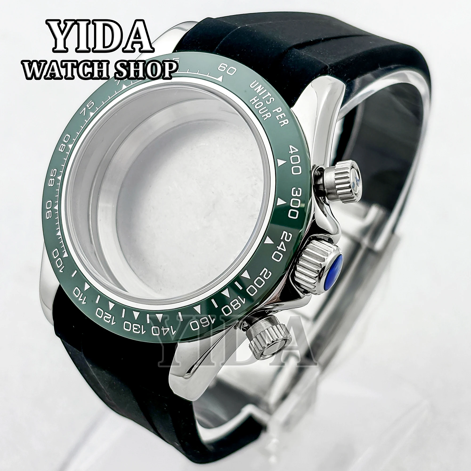 

VK63 Chronograph Stainless Steel Case Rubber Strap Waterproof Sapphire Crystal Fit VK63 Quartz Movement 39MM Watch Accessories