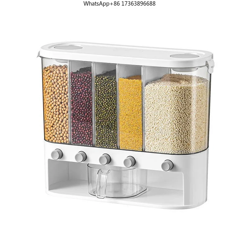 Contenedores de Almacenamiento de Alimentos Secos y Cereales de Plástico, Dispensador de Arroz y Granos Montado en la Pared de la Cocina, Caja de Almacenamiento
