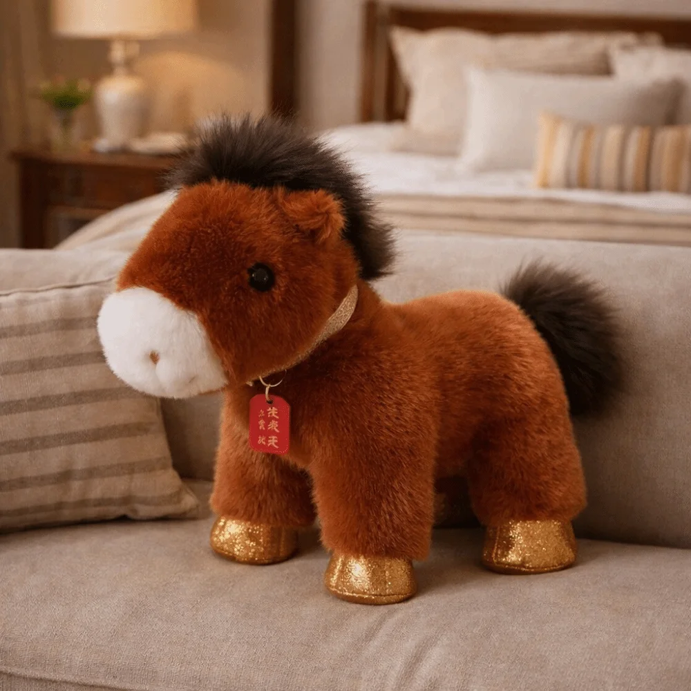 

Милый мягкий плюшевый пони-талисман 25 см, красная мультяшная фигурка пони по знаку зодиака, новогодние украшения