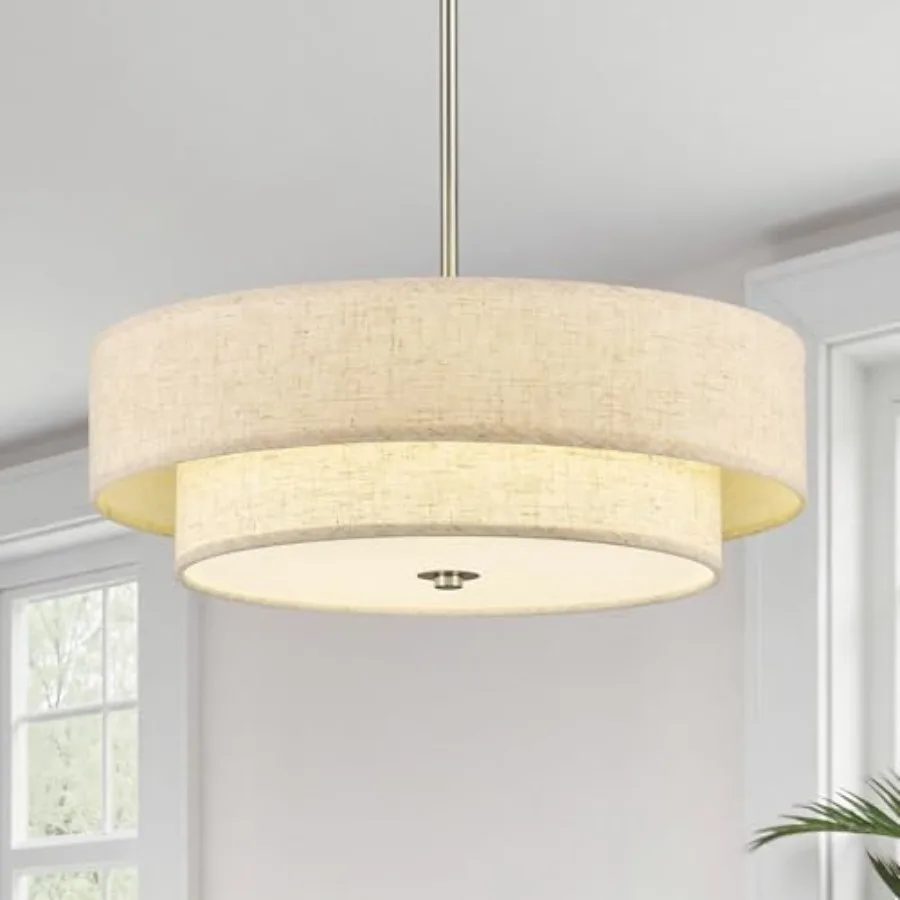 

Modern Chandeliers 18" Drum Chandeliers with 2-Layer Fabric Shade 4-Light Pendant Light Fixture with E26 Base Light Fixture for