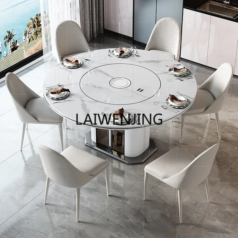 

HLZ rock slab round dining table multi-functional retractable dining table with vegetable warming turntable