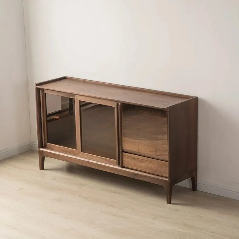 

Nordic tea cabinet, black walnut all solid wood dining side cabinet, log porch storage wine cabinet