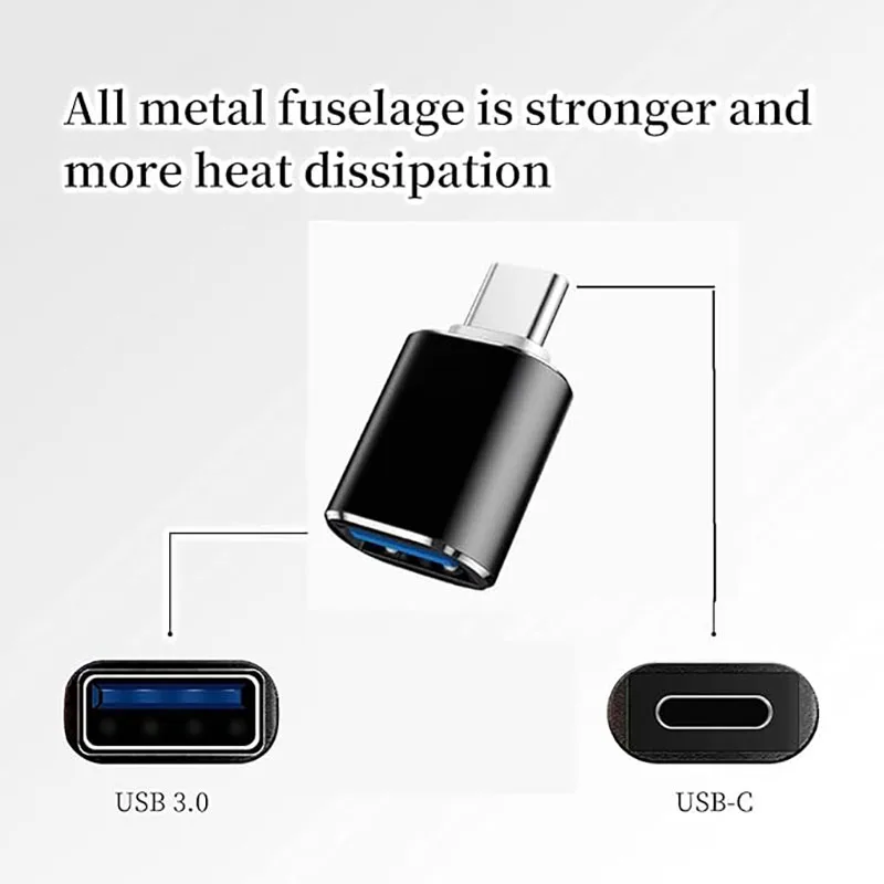 Three-Piece USB 3.0 Type-A to Type-C Male Adapter Set (OTG-Compatible USB-C Converter)