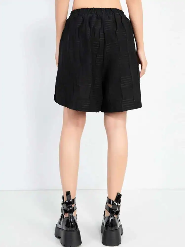 Women Black Dot Textured Pocket Casual Wide Leg Shorts New High Waist Trousers Fashion Tide Spring Summer