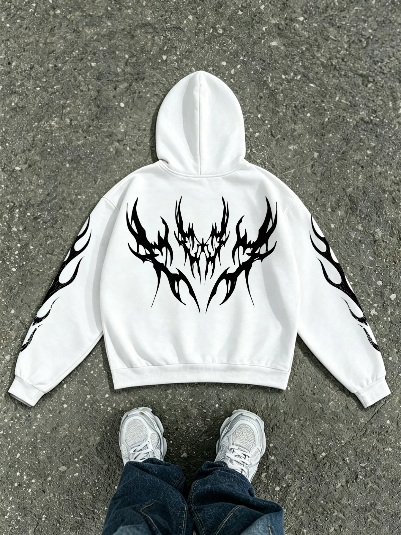 Thorn pointed totem symmetrical sleeve pattern printed hoodie high street loose hoodie autumn and winter new item unisex