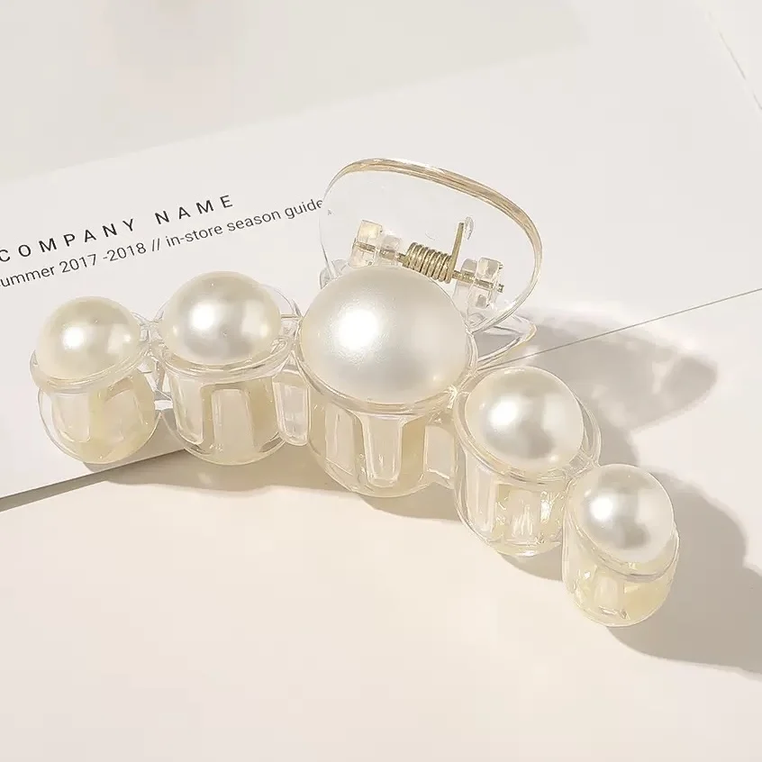 Grampos grandes de cabelo pérola para mulheres e meninas, brancos, grossos, longos, grampos maxilares, presilhas, acessórios para cabelo, 1pc