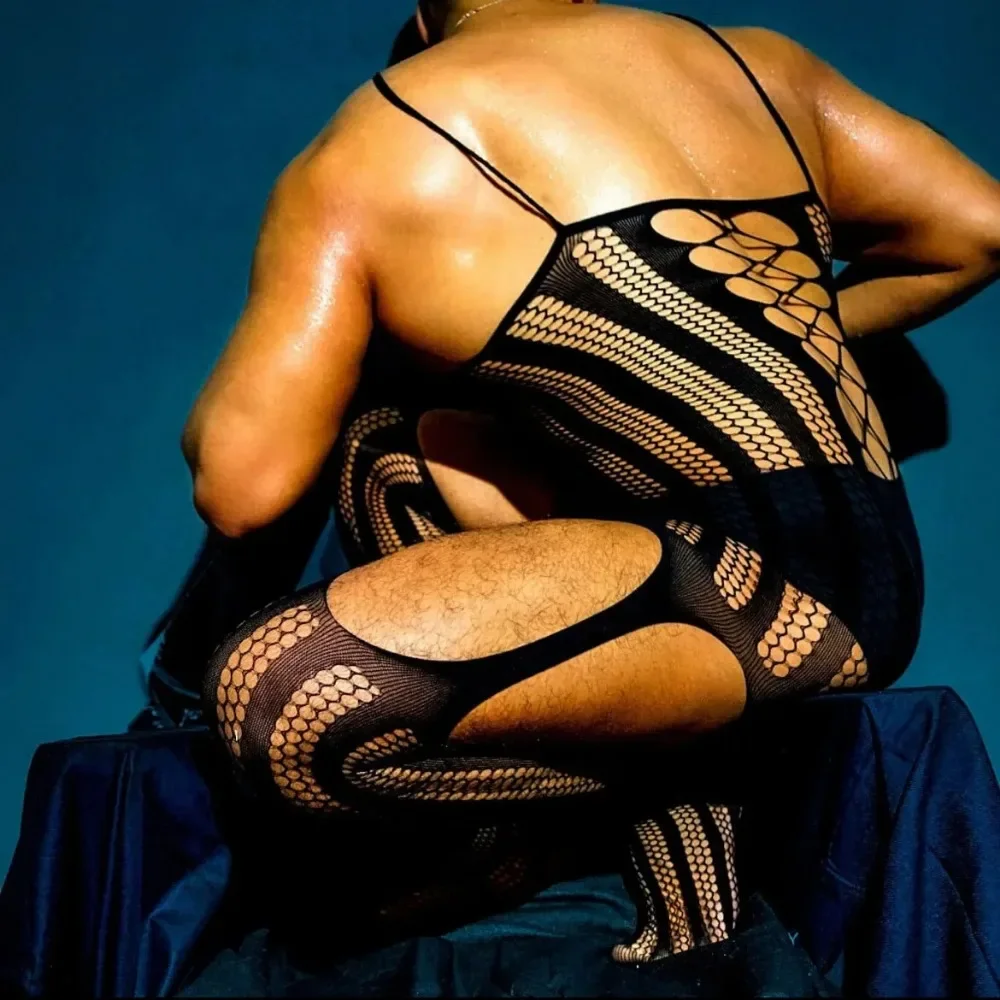 Sous-vêtements en résille pour hommes, olympiques de batterie Teddy, entrejambe ouvert, lingerie masculine, vêtements de nuit porno, bas de corps