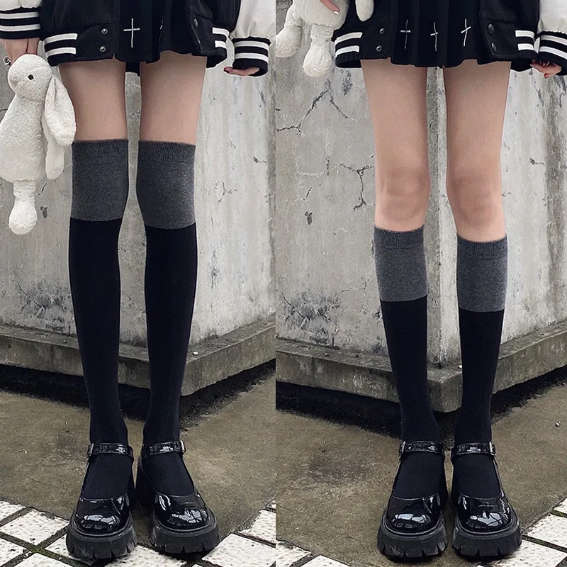 

40-70kg Double Color Splicing Women JK Student Sock Calf Sock Purity Girls High Elastic Tight Long Overknee Sock Tight Highs