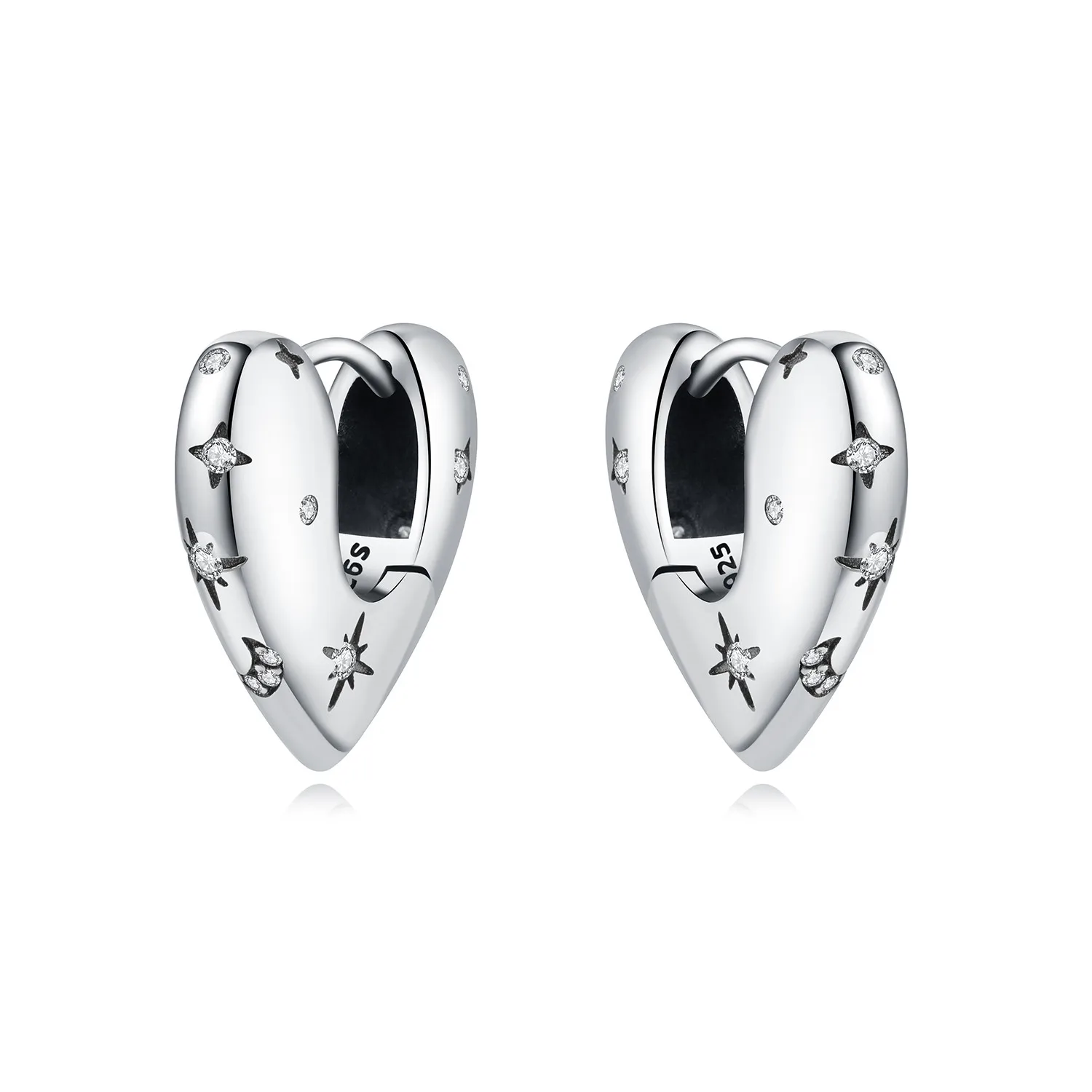 Women's 925 Sterling Silver Star Moon Heart Shape Earrings