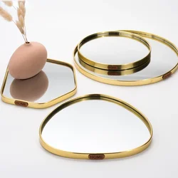 Nordic Oval Golden Mirror Plate Home Decoration Desktop Display Storage Tray Multilateral Geometric Tray Living Room Accessories