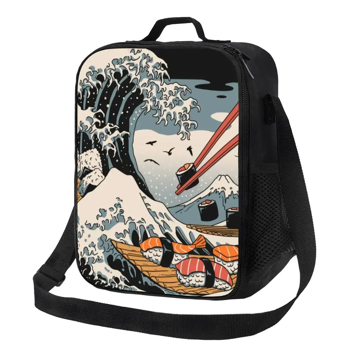 

The Great Sushi Wave Boat Thermal Insulated Lunch Bag Japanese Harajuku Hip hop Portable Lunch Tote for Picnic Bento Food Box